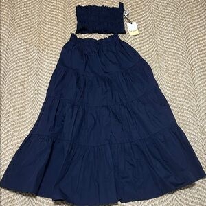 Kourt navy blue maxi skirt and crop top set NWT